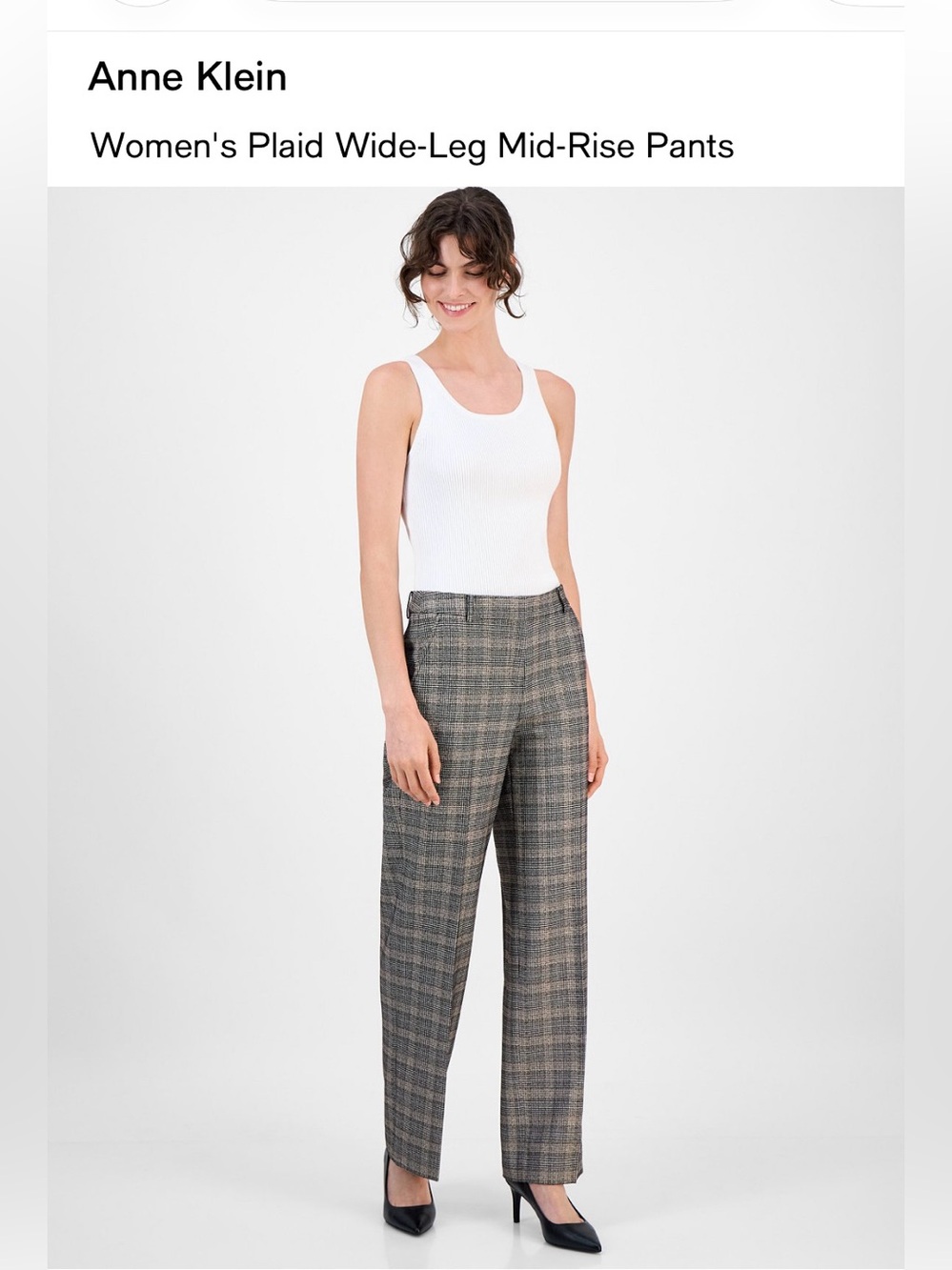 Anne Klein Women's Plaid Wide-Leg Mid-Rise Pants